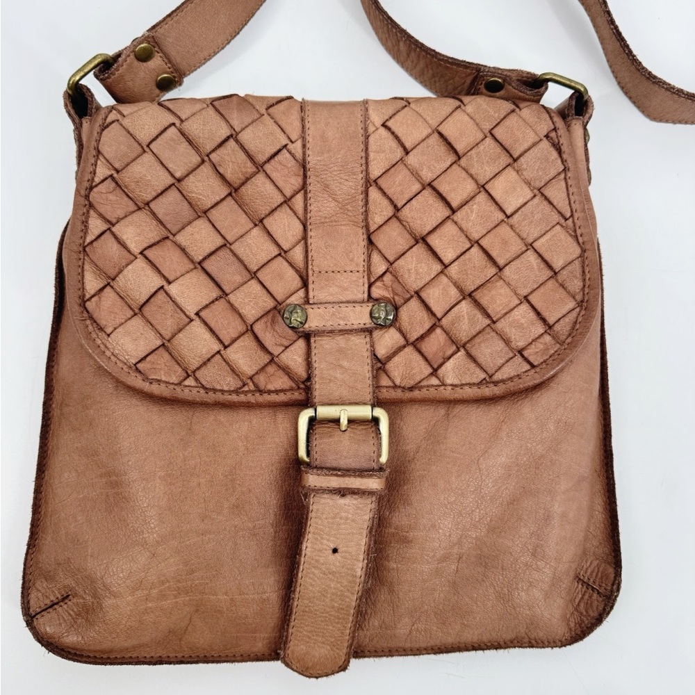Civico 93 Genuine Leather Woven Flap Crossbody Bag Brown Made in Italy - Picture 2 of 12